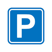 istock Blue square parking sign with a white capital letter P 1268257891
