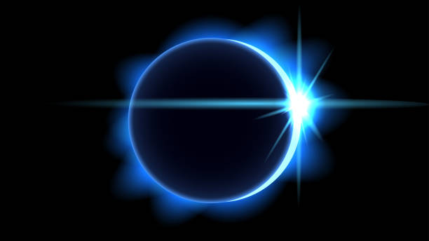 Blue sun eclipse with highlights and crown flame vector art illustration