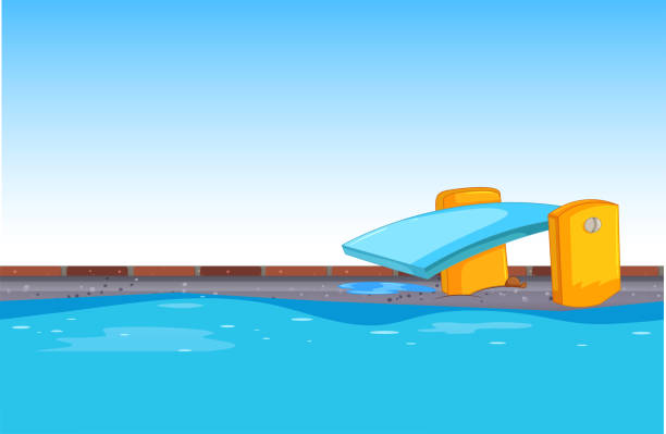 illustrazioni stock, clip art, cartoni animati e icone di tendenza di sfondo piscina blu - trampolino