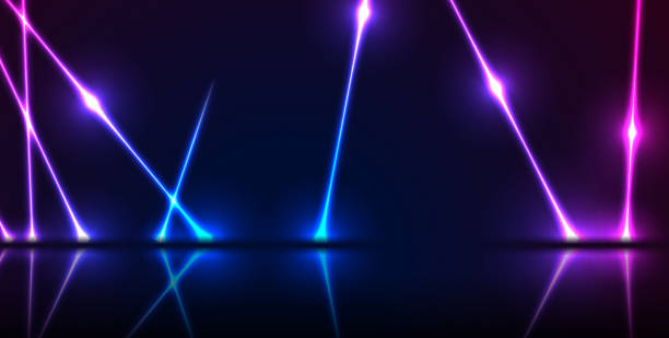 ilustrações, clipart, desenhos animados e ícones de o laser de néon ultravioleta azul alinha o fundo moderno da tecnologia - fluorescente