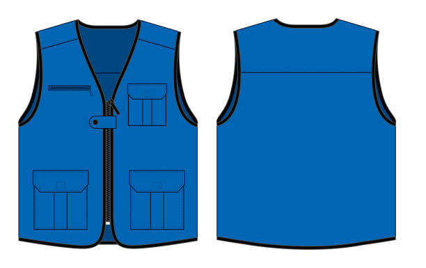 Blue Vest Vector for Template Front and Back View waistcoat stock illustrations