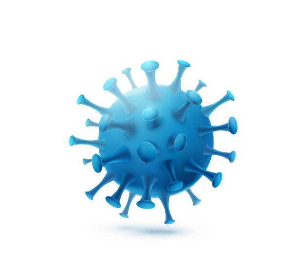 파란색 바이러스, 백색 배경에 분리 된 박테리아 세포 벡터 배경. 코로나바이러스 경고. 배너, 포스터 또는 전단지용 미생물학 의료 개념 - 돌연성 급성호흡기증후군 stock illustrations