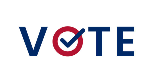 ilustrações, clipart, desenhos animados e ícones de palavra azul do voto com símbolo do marca seleção para dentro. - votos