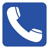 blue rounded square information road sign with white old telephone handset icon