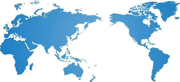 Blue world map vector over a white background World map and compass of vector, vector illustration pacific ocean stock illustrations