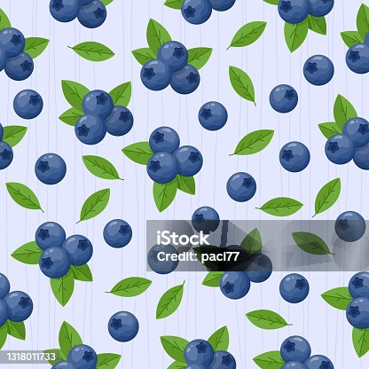 istock Blueberries with green leaves vector seamless pattern. 1318011733