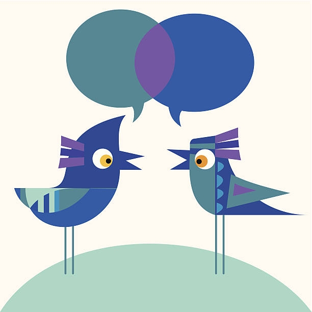 ilustraciones, imágenes clip art, dibujos animados e iconos de stock de bluebirds pareja hablando - tintanegra00