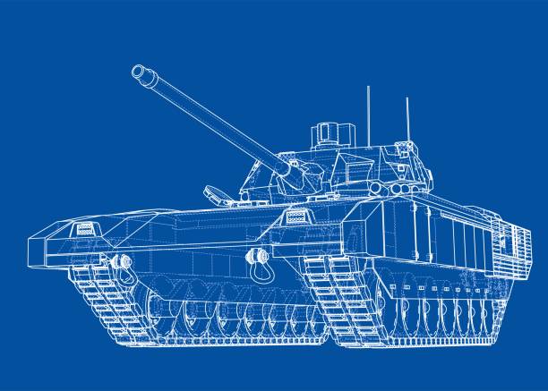 Blueprint of realistic tank Blueprint of realistic tank. Vector EPS10 format, rendering of 3d military drawings stock illustrations