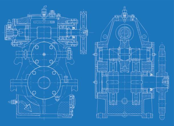 stockillustraties, clipart, cartoons en iconen met blueprint of the reducing gear - machinerie