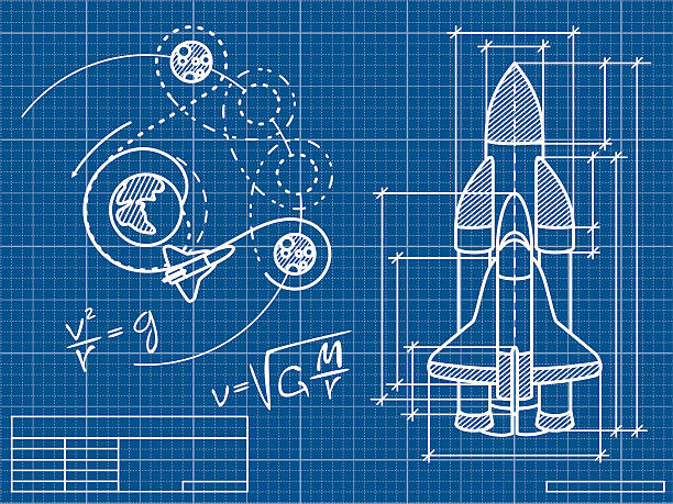 blueprint  rocketship designs stock illustrations