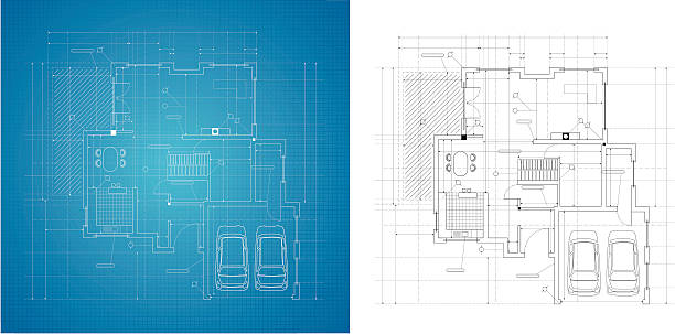 Blueprint Layered illustration. garage drawings stock illustrations