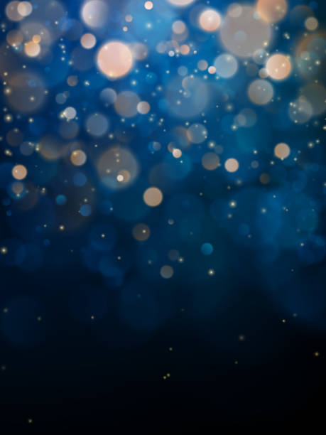 stockillustraties, clipart, cartoons en iconen met wazig bokeh licht op donker blauwe achtergrond. kerstmis en nieuwjaar vakantie sjabloon. abstract glitter intreepupil knipperende sterren en vonken. eps 10 - bokeh