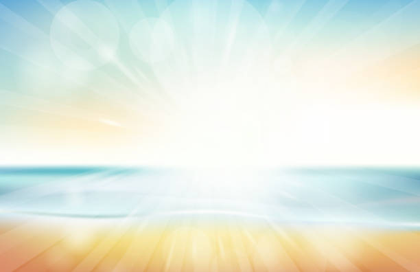 illustrazioni stock, clip art, cartoni animati e icone di tendenza di cielo estivo sfocato sulla spiaggia, mare, oceano e paesaggio sabbioso per sfondo e carta da parati - summer background