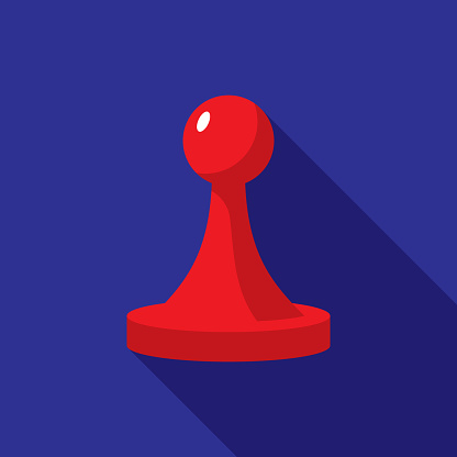 Vector illustration of a red board game piece icon against a blue background in flat style.