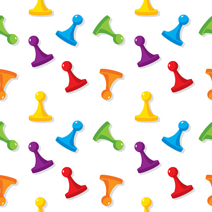 Vector illustration of board game pieces in a repeating pattern against a white background.