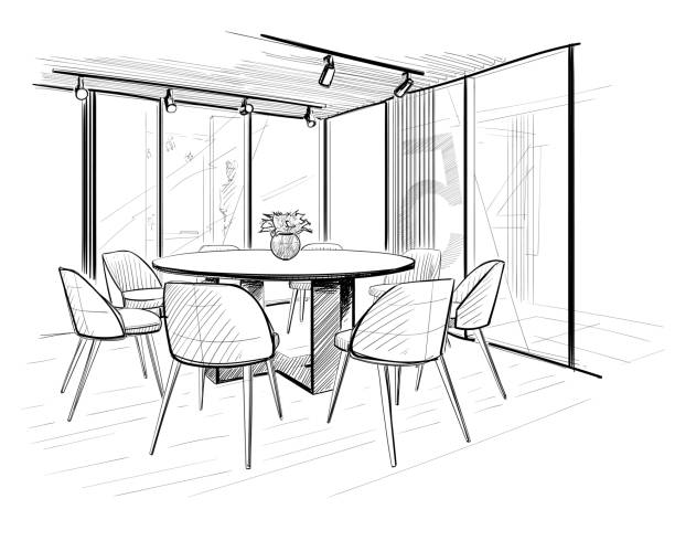 Boarding room. Interior sketch. Boarding room. Interior sketch. office drawings stock illustrations