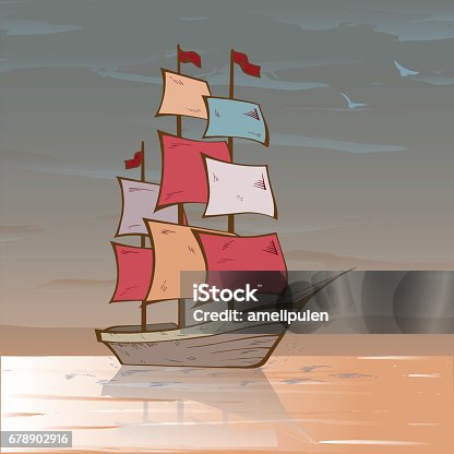istock Boat on sea drawing. Sailboat sketch 678902916