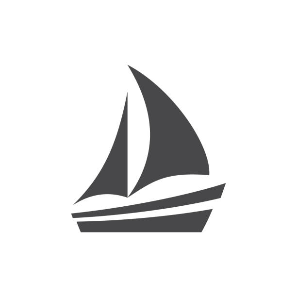 boot oder yacht einfache schwarze vektor-symbol - segelschiff stock-grafiken, -clipart, -cartoons und -symbole