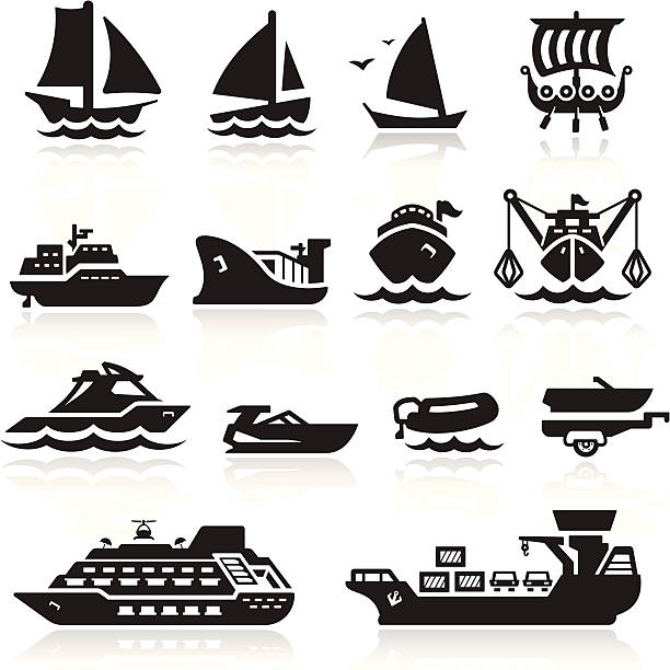 ilustrações, clipart, desenhos animados e ícones de barcos e navios conjunto de ícones - speed boat versus sail boat
