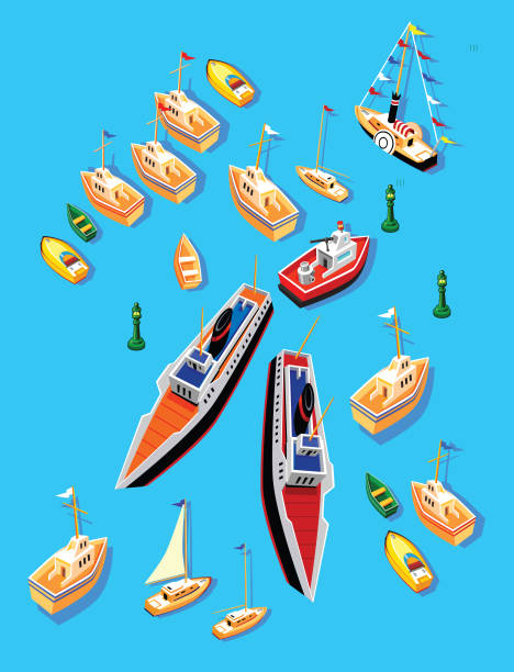 ilustrações de stock, clip art, desenhos animados e ícones de boats overhead view game assets - aerial boat