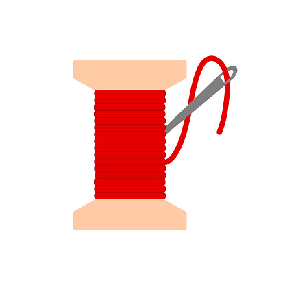 Bobbin With Red Needle Thread Icon Flat Vector Illustration Stock ...