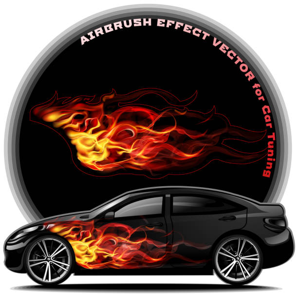 Body Kit For Cars- fiery tail Spectacular fiery tail for car tuning. Airbrush effect vector. EPS 10. airbrush stock illustrations
