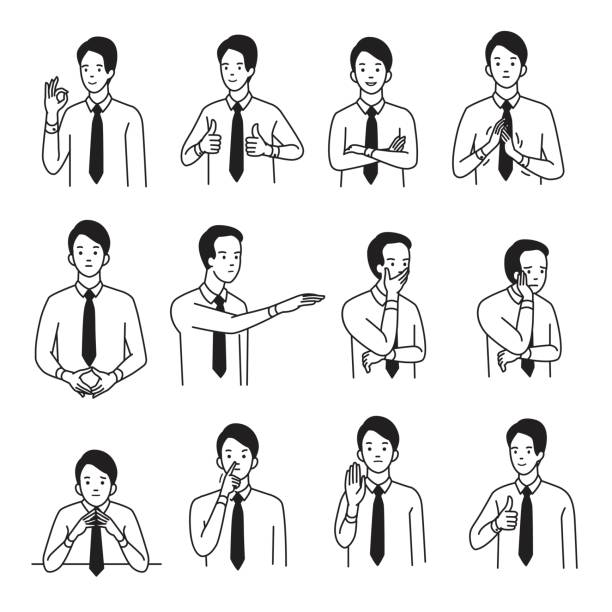 ilustraciones, imágenes clip art, dibujos animados e iconos de stock de lenguaje corporal mano signo conjunto - foto triste para perfil