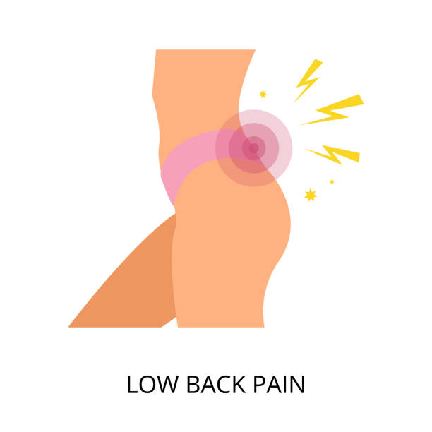 Body of woman suffering from acute low back pain Body of woman suffering from acute low back pain vector illustration. Menstrual cramps, injury, inflammation concept. For topics like symptom, backache, rheumatism pelvic floor stock illustrations