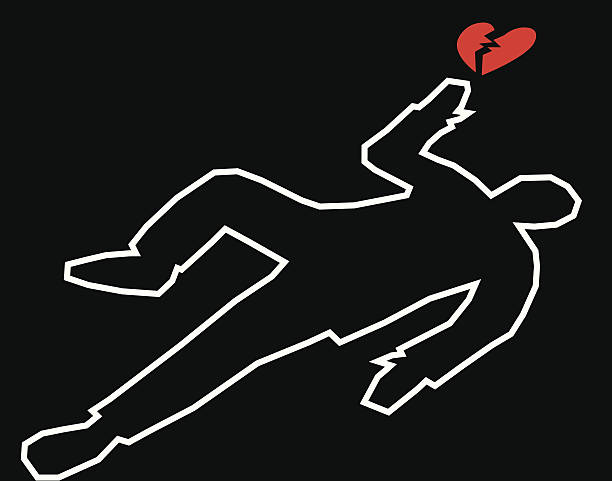 Body Outline With Broken Heart Vector illustration of a body outline with a broken heart. crime scene stock illustrations
