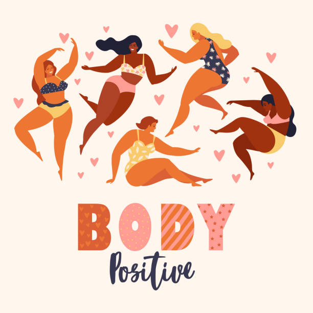 Body positive. Happy plus size girls and active healthy lifestyle Vector illustration. Body positive. Happy plus size girls and active healthy lifestyle Vector illustration. positive body image stock illustrations