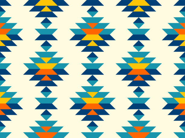 Boho aztec vertical diamonds rows colorful pattern Timeless bohemian aztec diamonds in southwestern style pattern in blue,teal,yellow,orange. southwest stock illustrations
