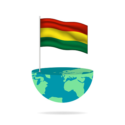 Bolivia flag pole on globe.