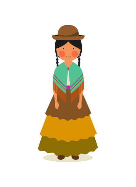 Bolivian national costume for women vector art illustration