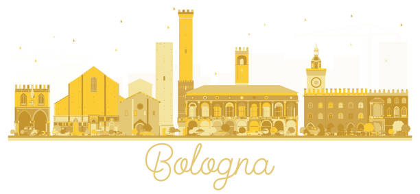 illustrazioni stock, clip art, cartoni animati e icone di tendenza di bologna italia city skyline silhouette dorata. - bologna