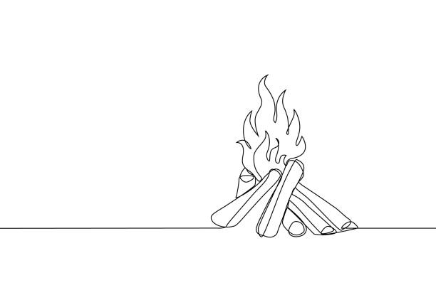 Bonfire Bonfire in one line art drawing style. Campfire black line sketch on white background. Vector illustration bonfire stock illustrations