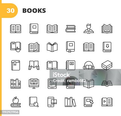 istock Book Line Icons. Editable Stroke. Pixel Perfect. For Mobile and Web. Contains such icons as Book, Open Book, Notebook, Reading, Writing, E-Learning, Audiobook. 1192921956