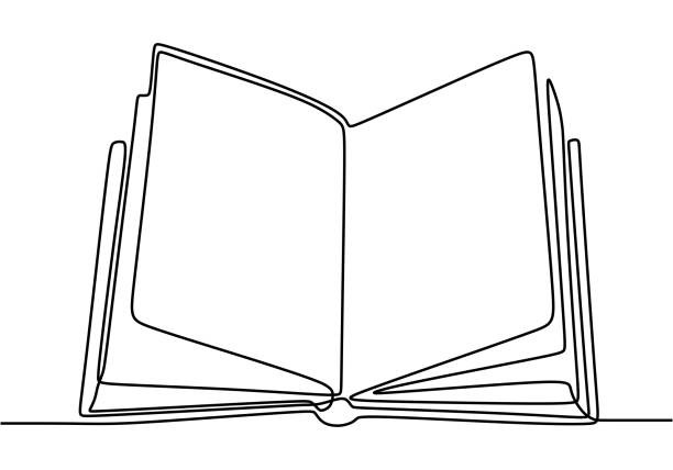 Book one line drawing banner. Opened book with pages on the table isolated on white. Happy study with book. Back to school concept. Vector illustration education supplies back to school theme. Book one line drawing banner. Opened book with pages on the table isolated on white. Happy study with book. Back to school concept. Vector illustration education supplies back to school theme. book drawings stock illustrations