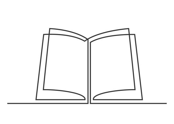 book one line Continuous one line drawing open book with flying pages. Vector illustration on white background. page illustrations stock illustrations
