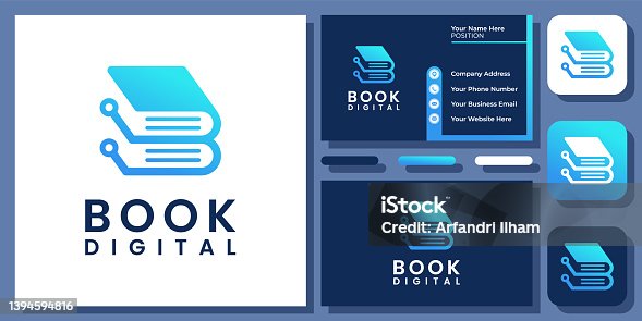 istock Book Technology Digital Library Connection Study Internet Vector symbol Design with Business Card 1394594816