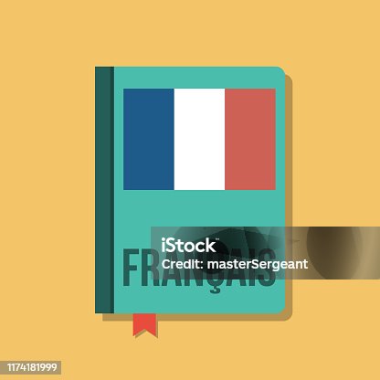 istock book with french flag and francais title, flat vector illustration 1174181999