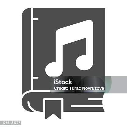 istock Book with music note solid icon, Sound design concept, musical literacy sign on white background, Music book icon in glyph style for mobile concept and web design. Vector graphics. 1283431727