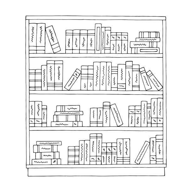 Bookcase graphic black white isolated sketch illustration vector  drawing of a bookshelf stock illustrations