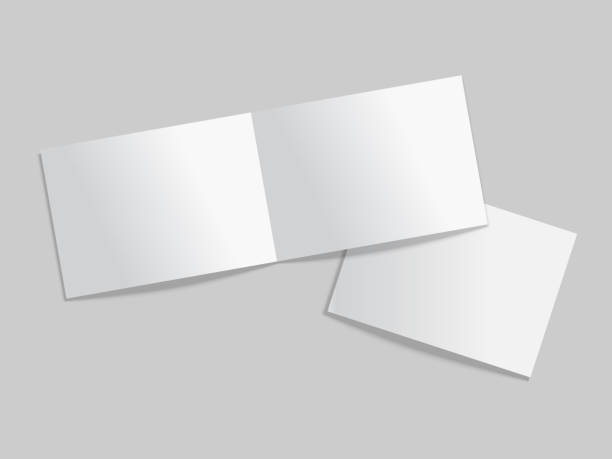 booklet 9 Mock up of two thin booklets with soft cover. Open and closed horizontal brochure, magazine or notebook template. Vector  illustration on white background. brochure clipart stock illustrations