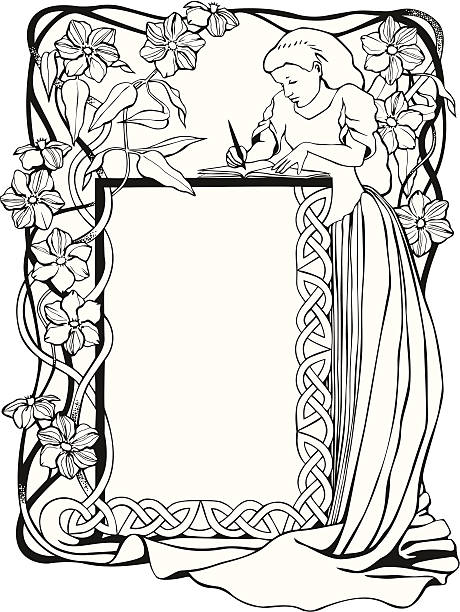 Bookplate with Flowering Clematis  women borders stock illustrations
