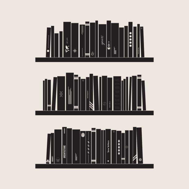 Books and shelves, black and white Silhouette of library. Vector illustration, EPS 10 book silhouettes stock illustrations