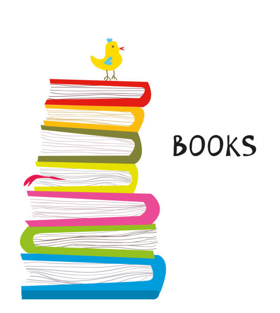 Books pile and bird illustration, vector art illustration