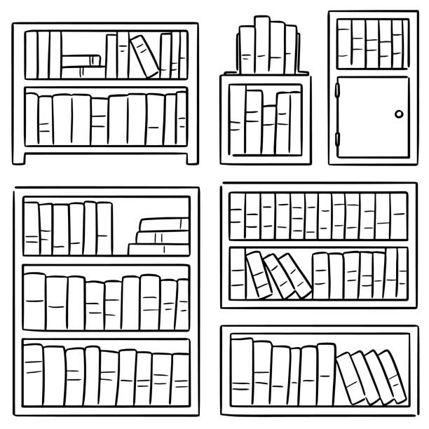 bookshelf vector set of bookshelf drawing of a bookshelf stock illustrations