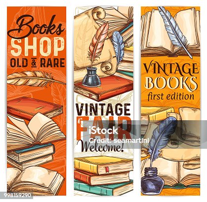 istock Bookshop sketch banner of old and rare book 998159290