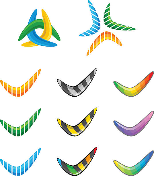 Boomerang Set of colorful boomerang on a white background frisbee clipart stock illustrations