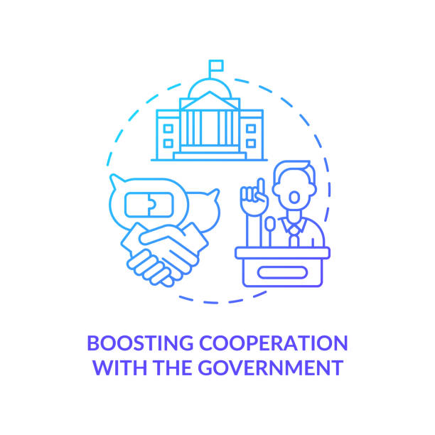 ilustrações de stock, clip art, desenhos animados e ícones de boosting cooperation with government concept icon - boosting